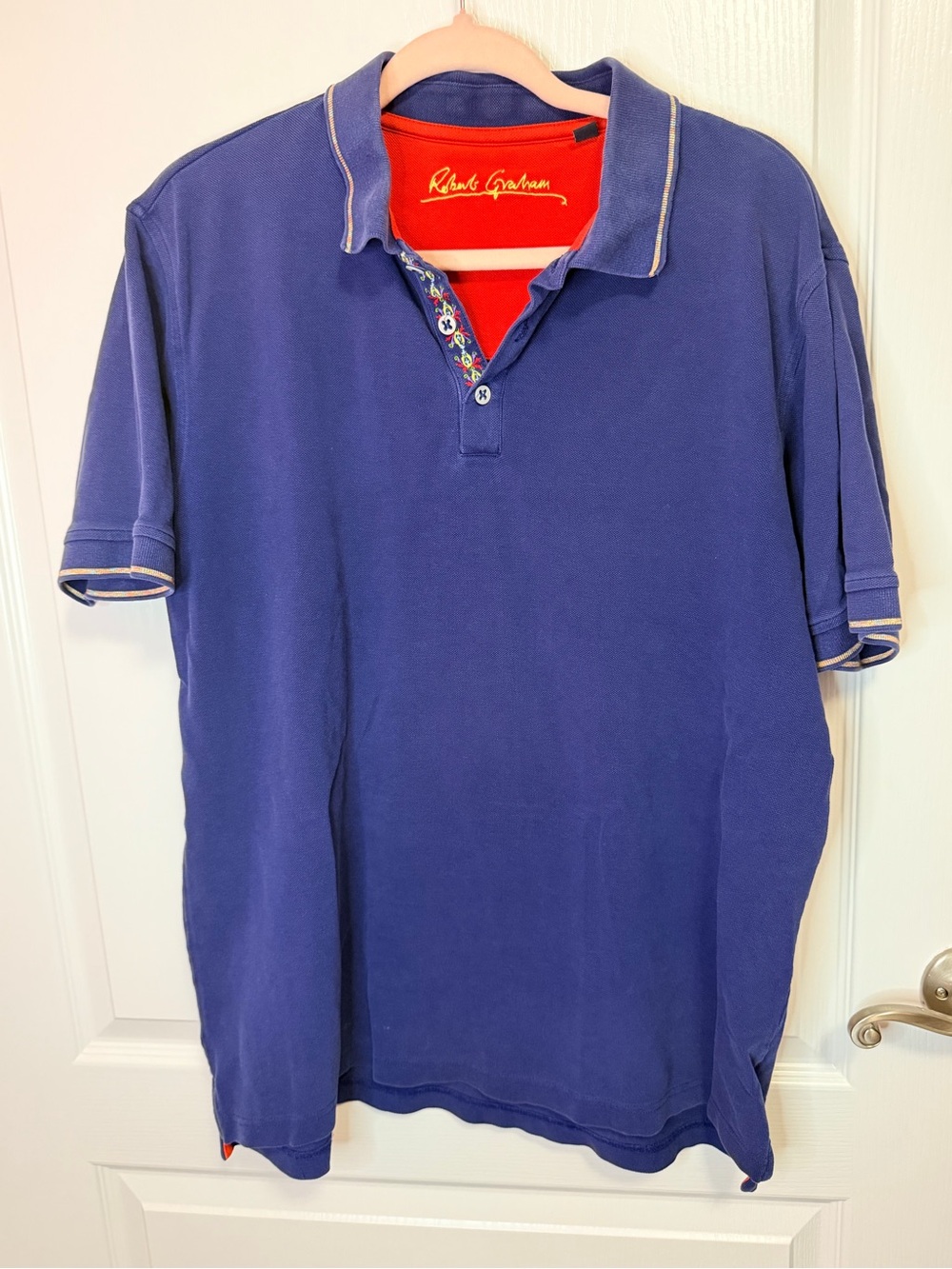 Robert Graham Men's Deep Blue Polo with Red Inner Placket